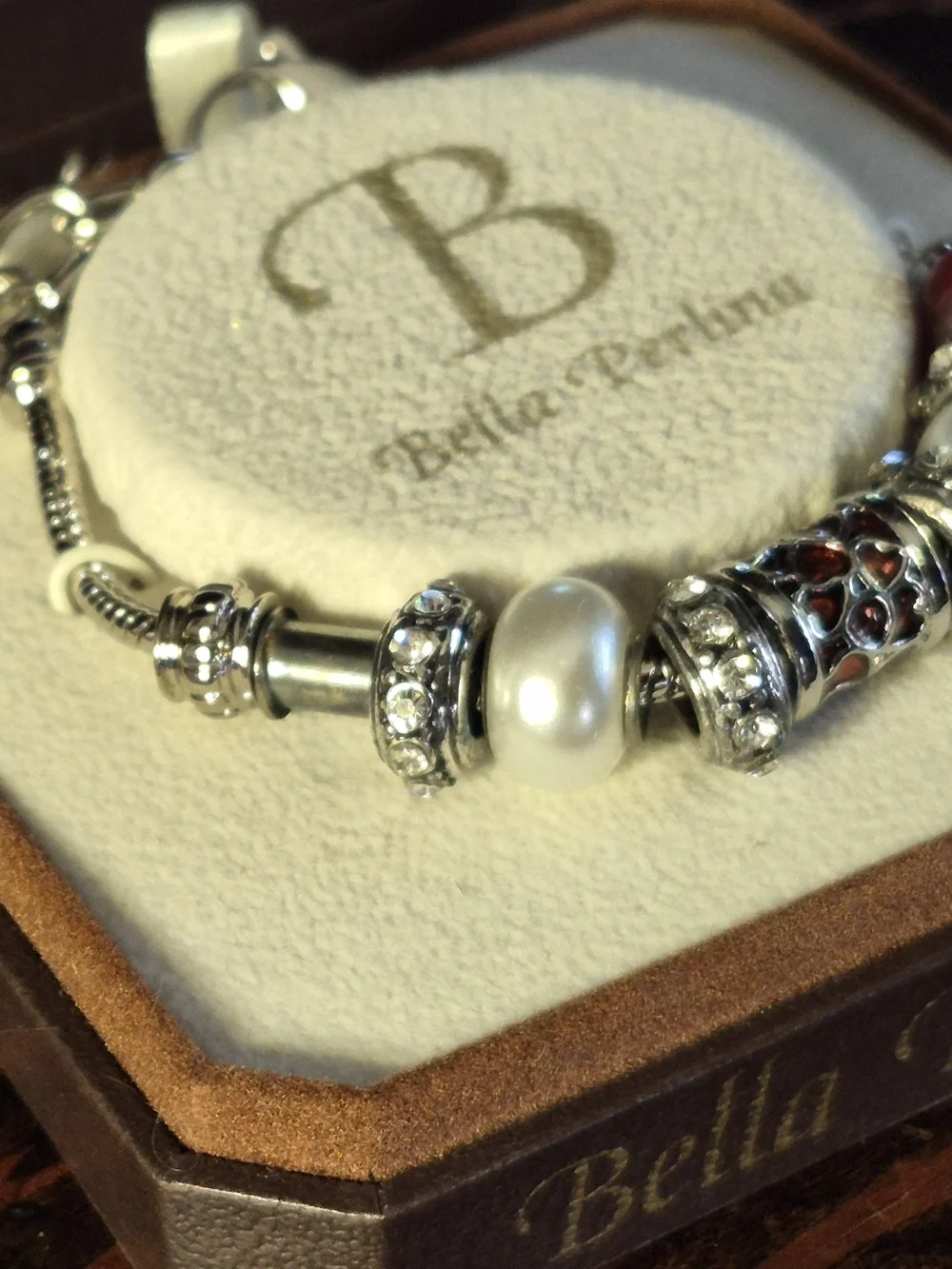 Bella Perlina Silver Charm Bracelet with Pink Accent Bead